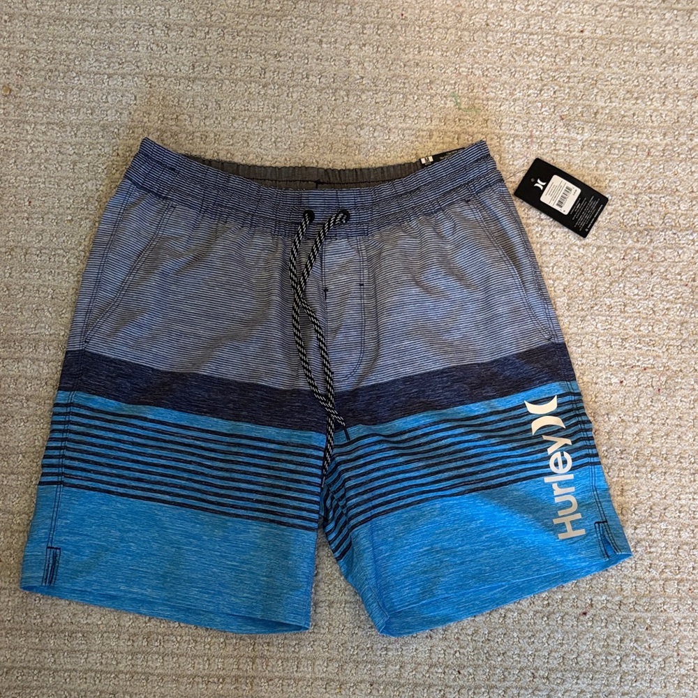 Hurley Blue Gradient Striped Men’s Swim Board Shorts
